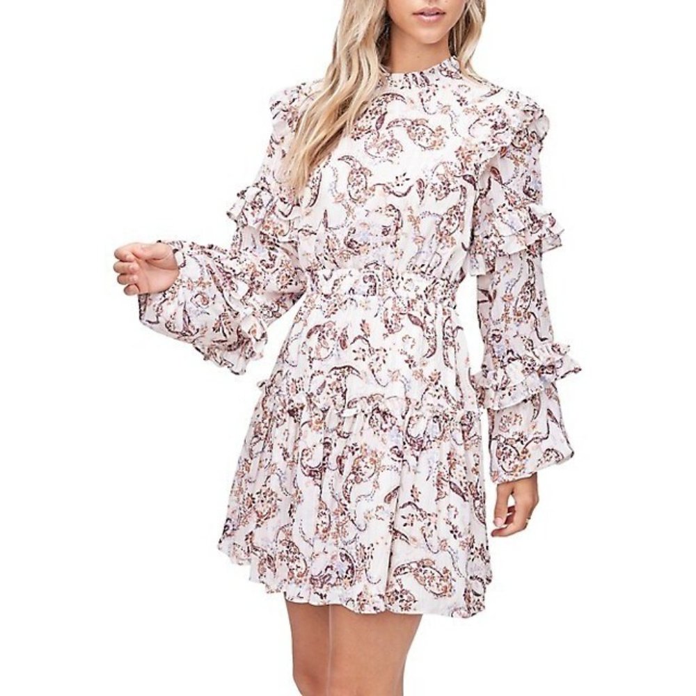 EN SAISON | RUFFLE NECK PAISLEY MINI DRESS